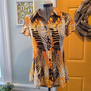 Vintage Y2K 90s Serenade Size Large Short Sleeve Button Down Orange Brown Shirt